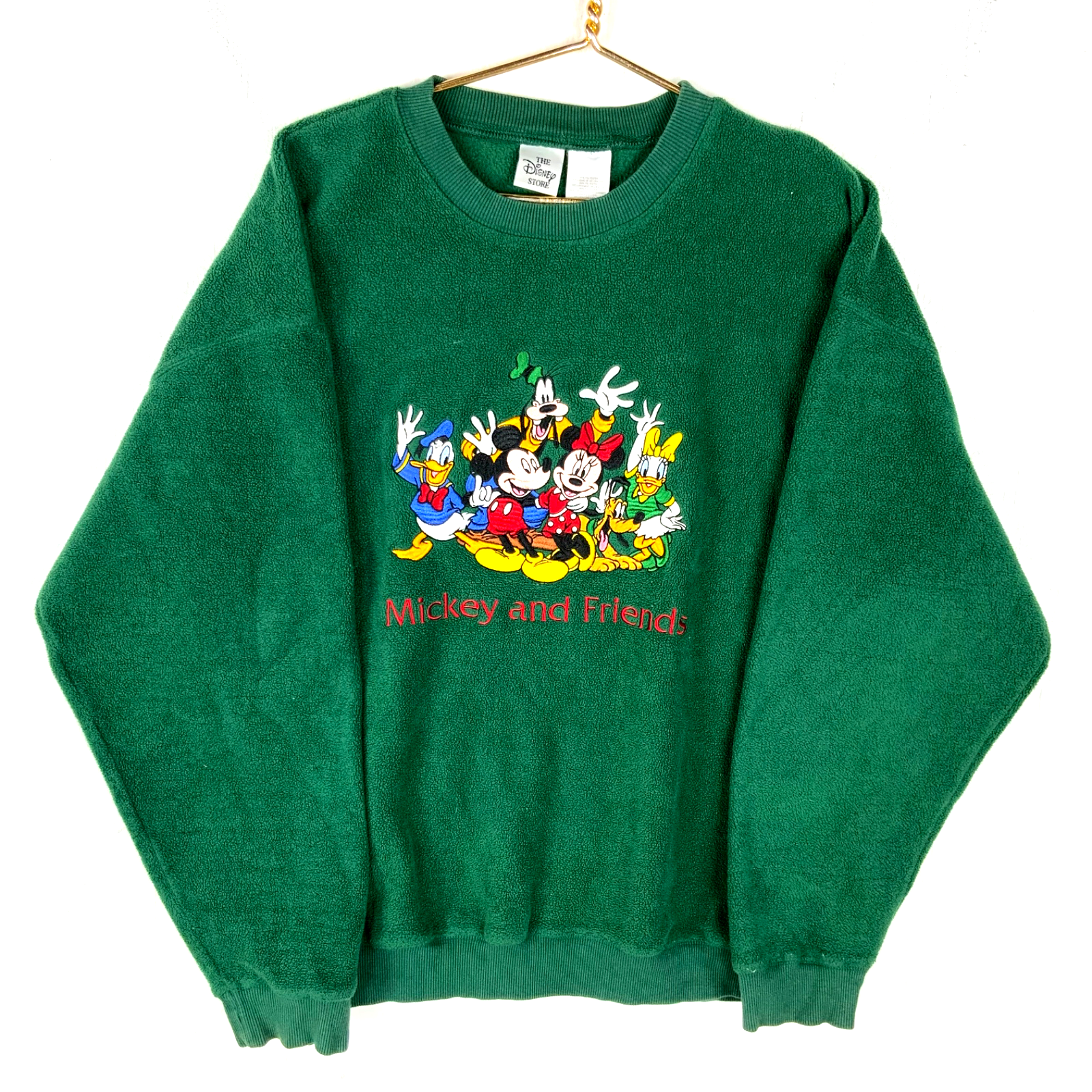 Vintage Disney Mickey & Friends Fleece Sweater Jacket Large Green Crewneck