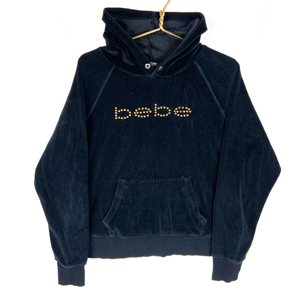 BeBe Velour Women's Sweatshirt Hoodie XL Black Y2K