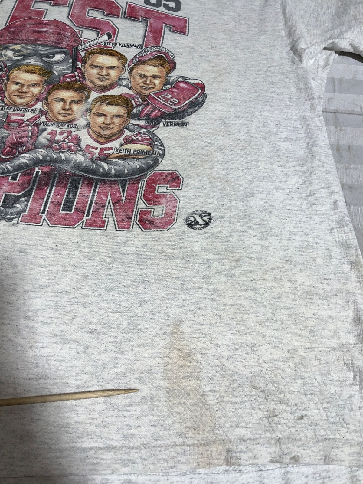 Vintage Detroit Red Wings Caricature T-Shirt XL Delta Nhl 1995 West Champs 90s