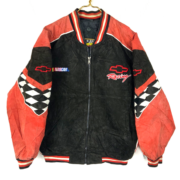 Vintage Chevrolet Racing Nascar Suede Leather Bomber Jacket Medium Black
