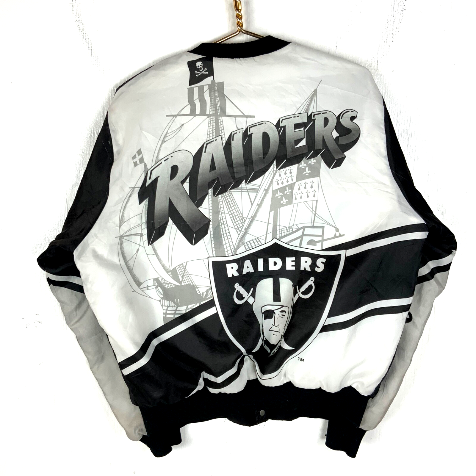 Vintage Oakland Raiders Chalk Line Fanimation Jacket Large Black Nfl Snap Button