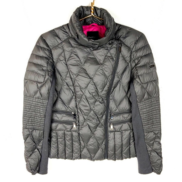 Bebe Women's Quilted Puffer Jacket Gray XS Full Zip