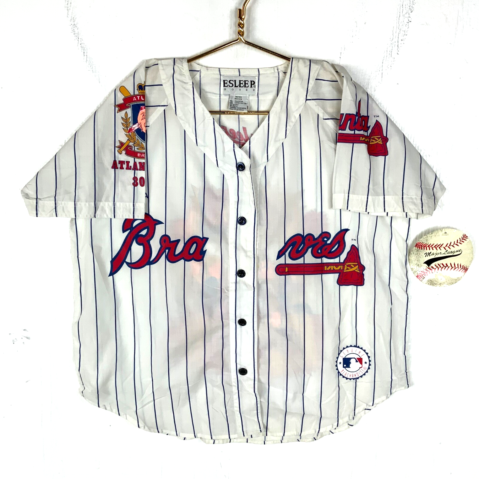 Vintage Atlanta Braves Jersey Medium White Mlb Sleep Wear New With Tag