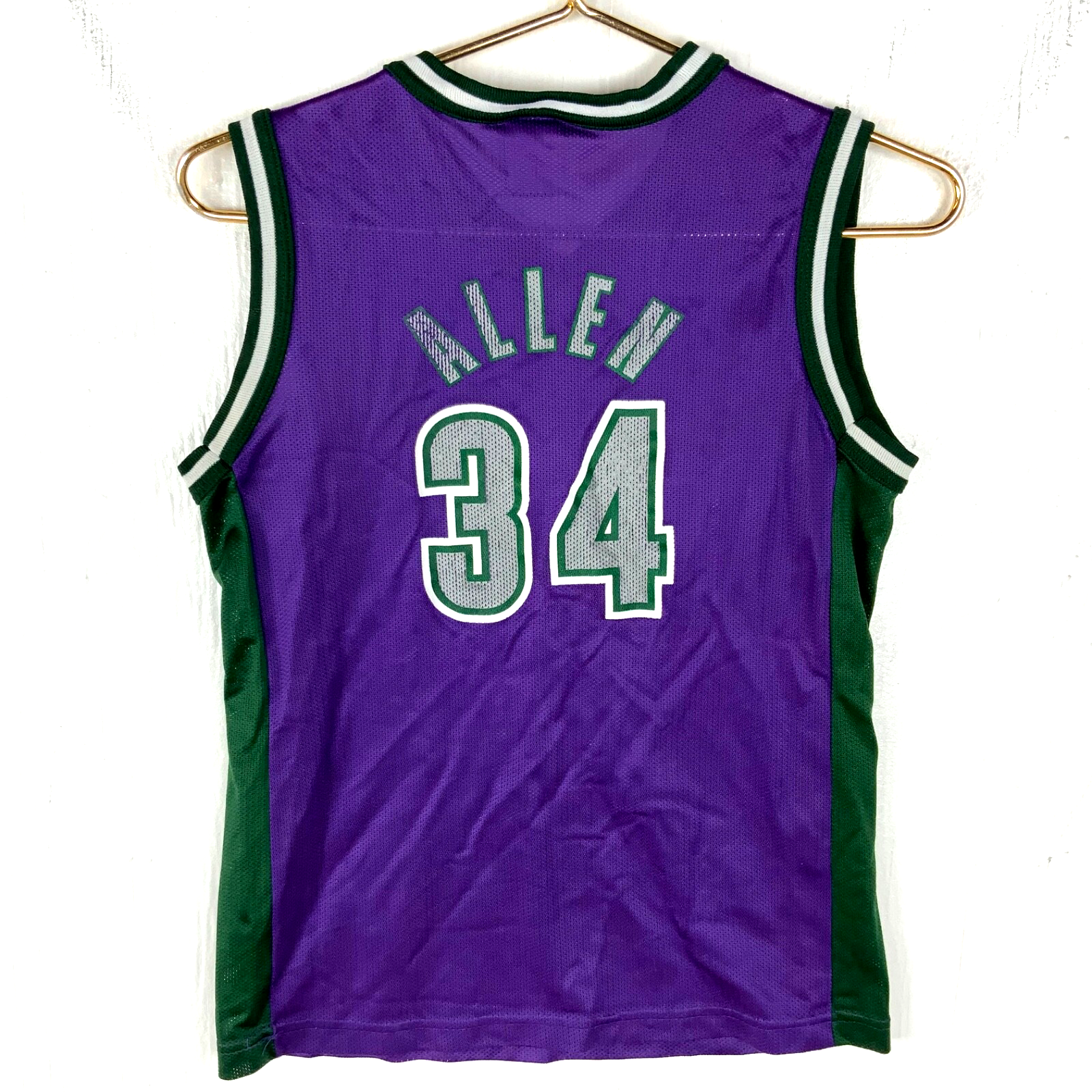 Vintage Milwaukee Bucks Jersey Youth Medium Champion Ray Allen Purple Nba