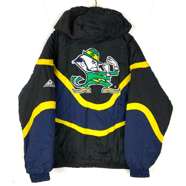 Vintage Notre Dame Apex One Jacket Large Black Hooded Full Zip Puffer Ncaa