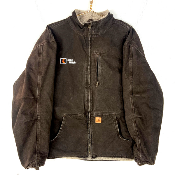 Carhartt Duck Jacket 2XL Brown Full Zip Sherpa Lined Workwear