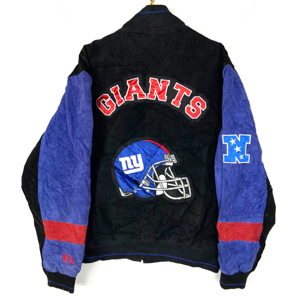 New York Giants Suede Leather Jacket Medium Full Zip Varsity Bomber Nfl