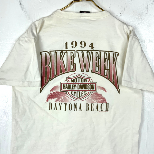 Vintage Harley Davidson T-Shirt Large Henley 1994 Daytona Beach Bike Week 90s