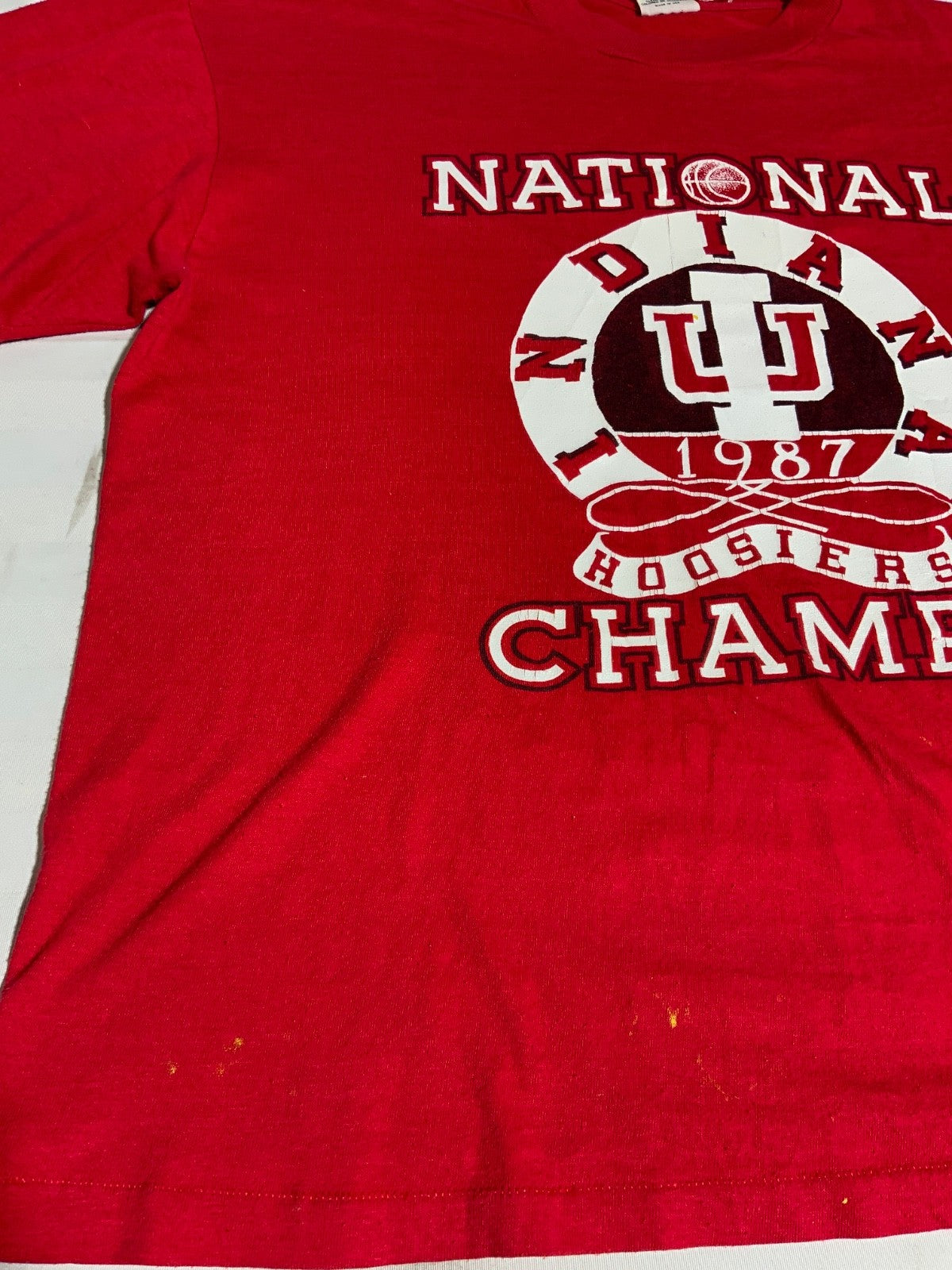 Vintage Indiana Hoosiers T-Shirt Large Made Usa Ncaa Basketball 1987 Champs 80s