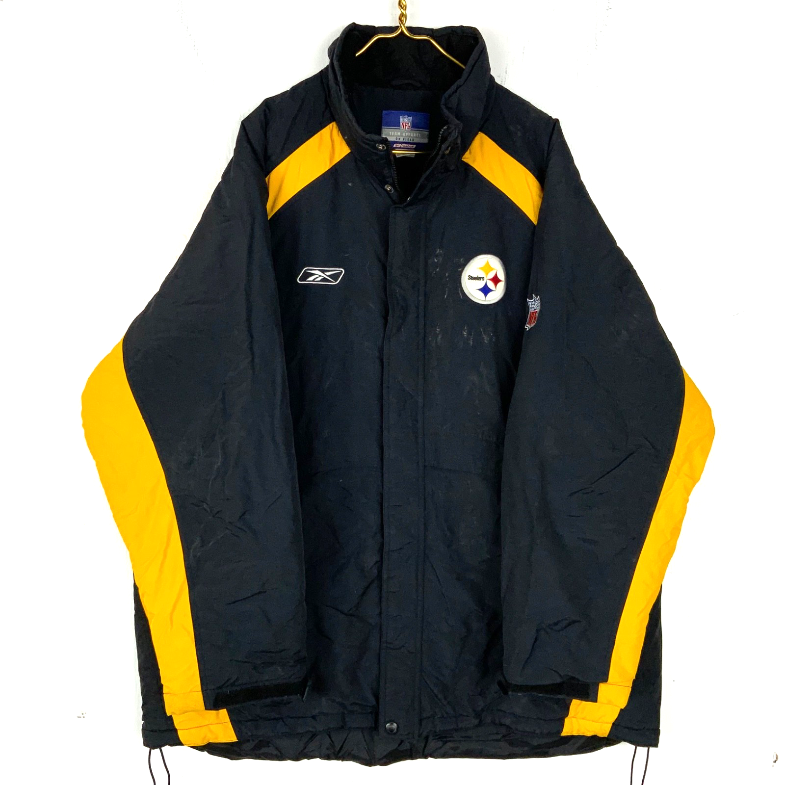 Vintage Pittsburgh Steelers Reebok Bomber Jacket XL Black Full Zip Puffer Nfl