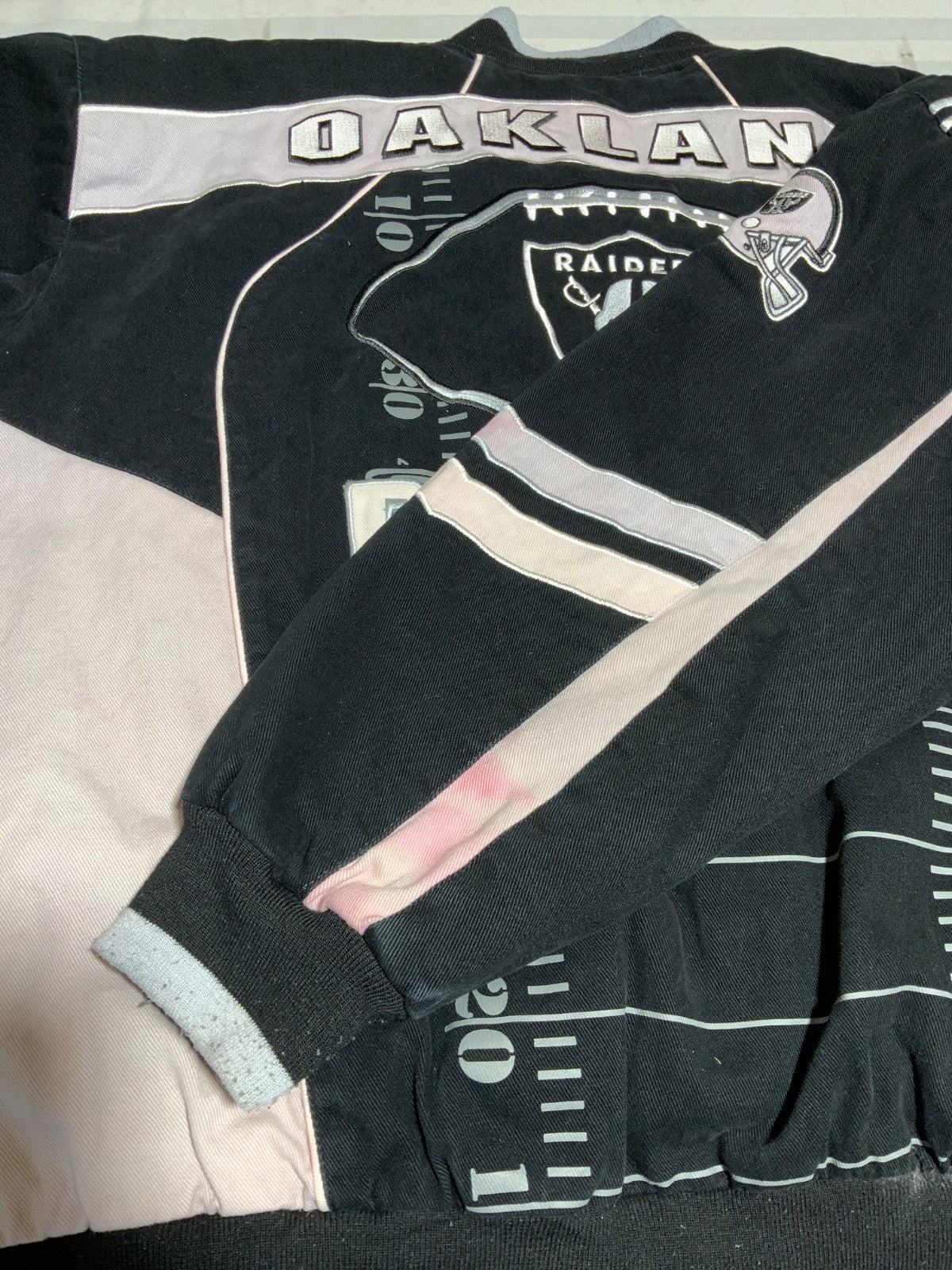 Oakland Raiders Varsity Bomber Jacket 4XL Snap Button Quilt Lined Nfl