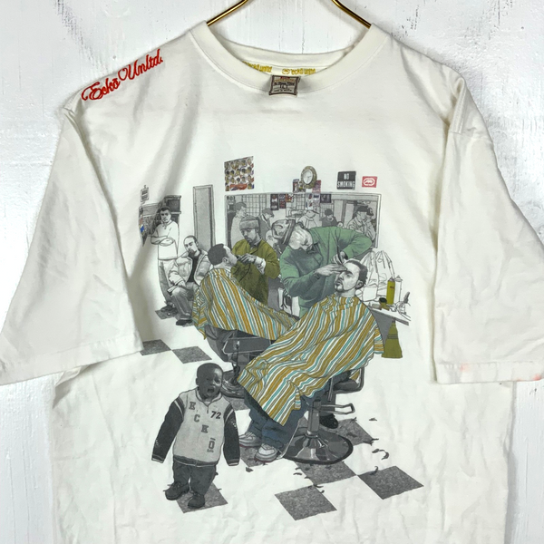 Vintage Ecko Unltd. T-Shirt Large White Double Sided Barbershop In The Cut Y2K
