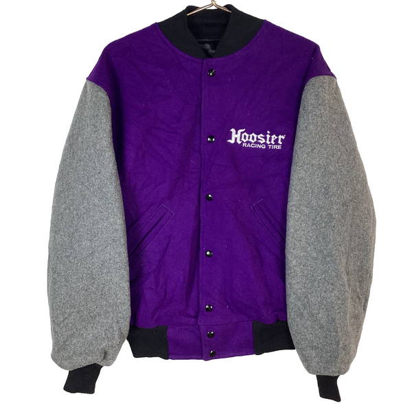Vintage Hoosier Racing Wool Varsity Jacket Medium Purple 90s Tires Snap