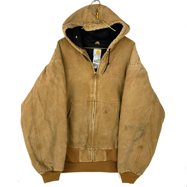 Vintage Carhartt Jacket Size 2XL Brown Hooded Work Wear J130 BRN Quilt Lined