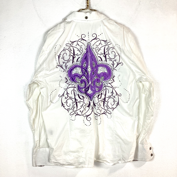 Vintage Y2K Embroidered Long Sleeve Shirt Size XL White Button Up
