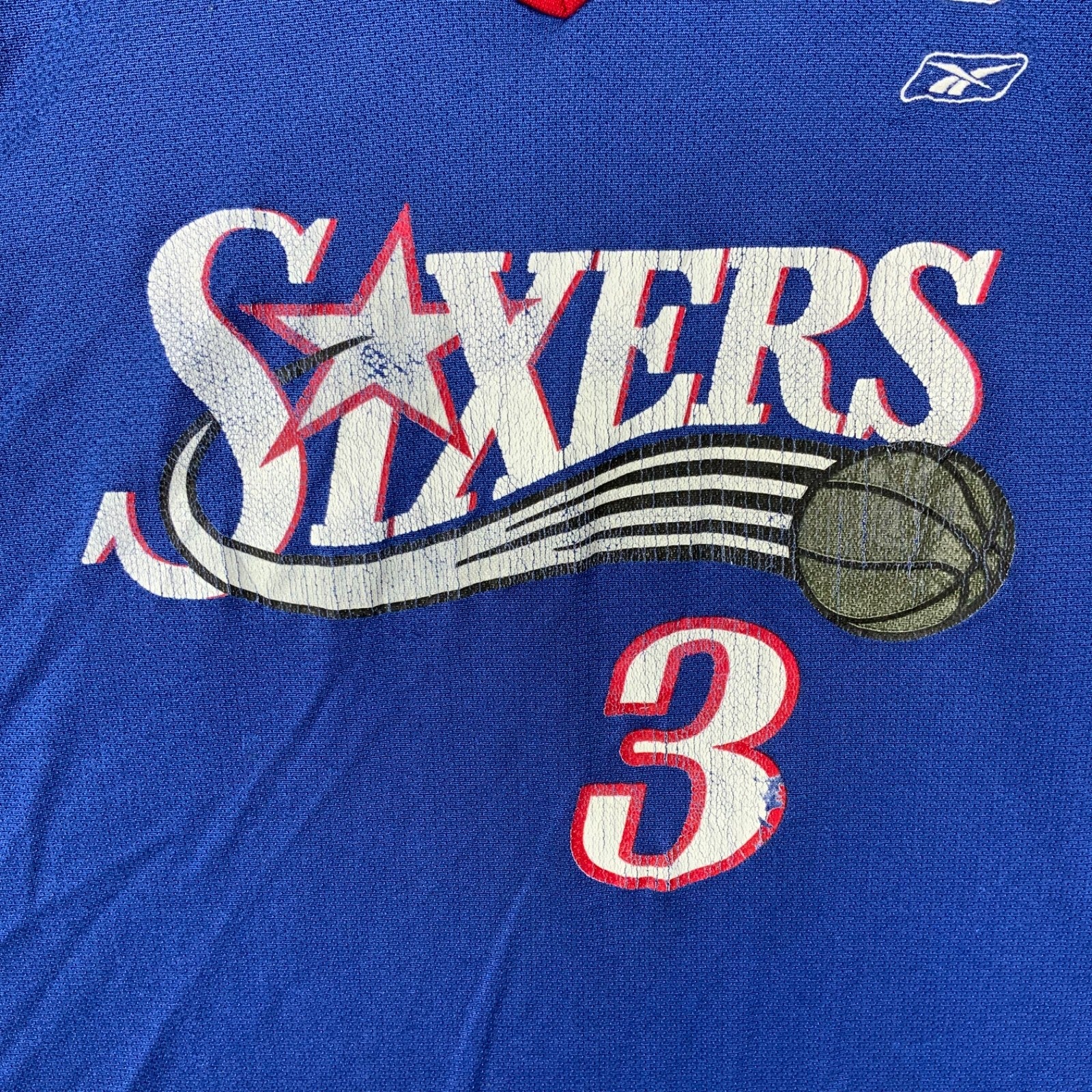 Vintage Philadelphia 76ers Jersey XL Reebok Allen Iverson Blue Nba