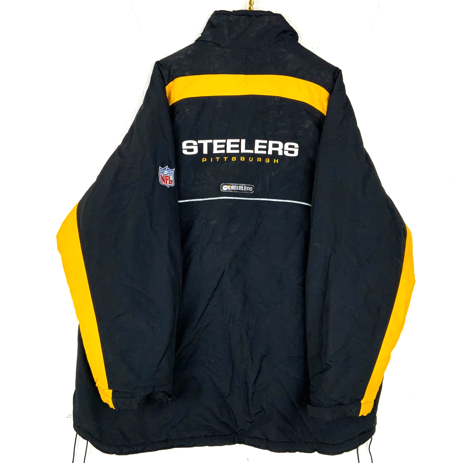 Vintage Pittsburgh Steelers Reebok Bomber Jacket XL Black Full Zip Puffer Nfl