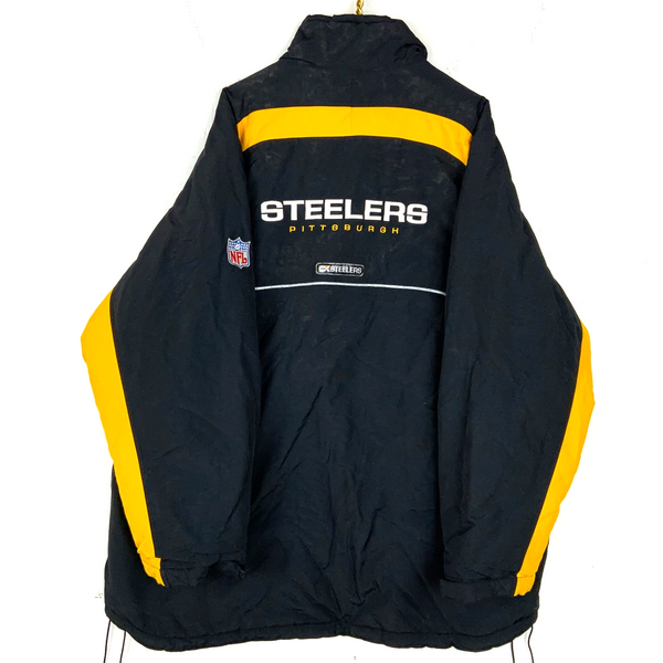 Vintage Pittsburgh Steelers Reebok Bomber Jacket XL Black Full Zip Puffer Nfl