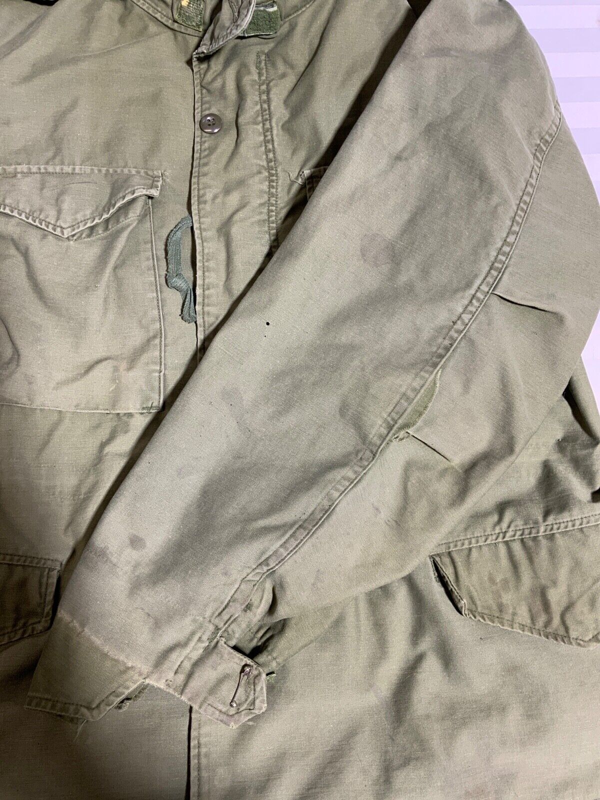 Vintage Military Og-107 Jacket Medium Green Full Zip Distressed Vietnam Era 60s