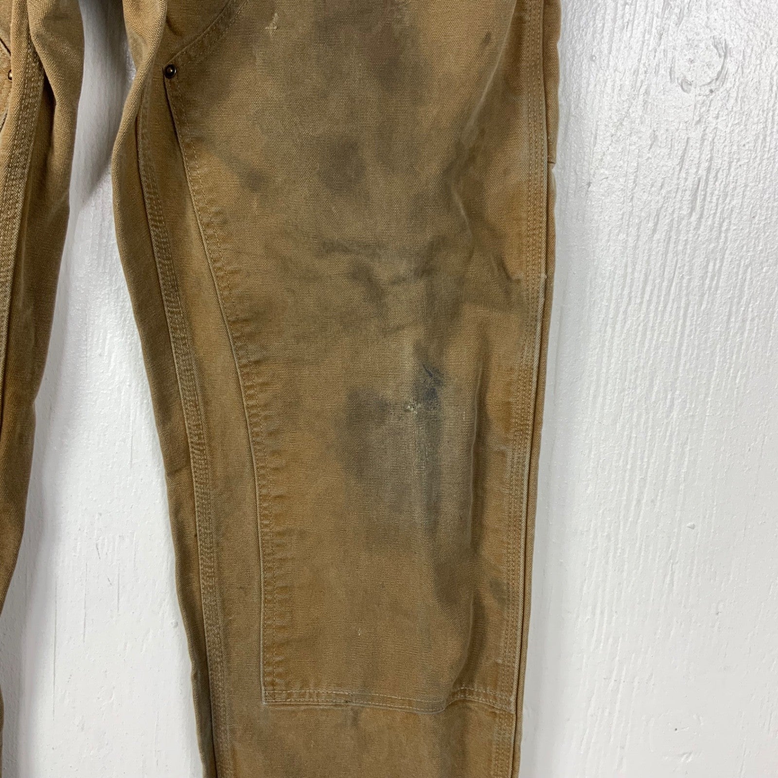 Carhartt Double Knee Dungaree Canvas Workwear Pants 36x34 Brown Distressed