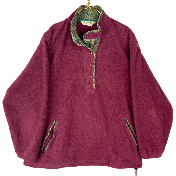 Vintage L.L. Bean Fleece Sweater Jacket Size Small Red Snap Button