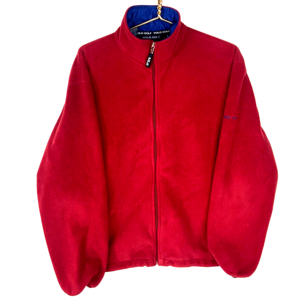 Vintage Polo Golf Ralph Lauren Fleece Sweater Jacket Large Red Full Zip