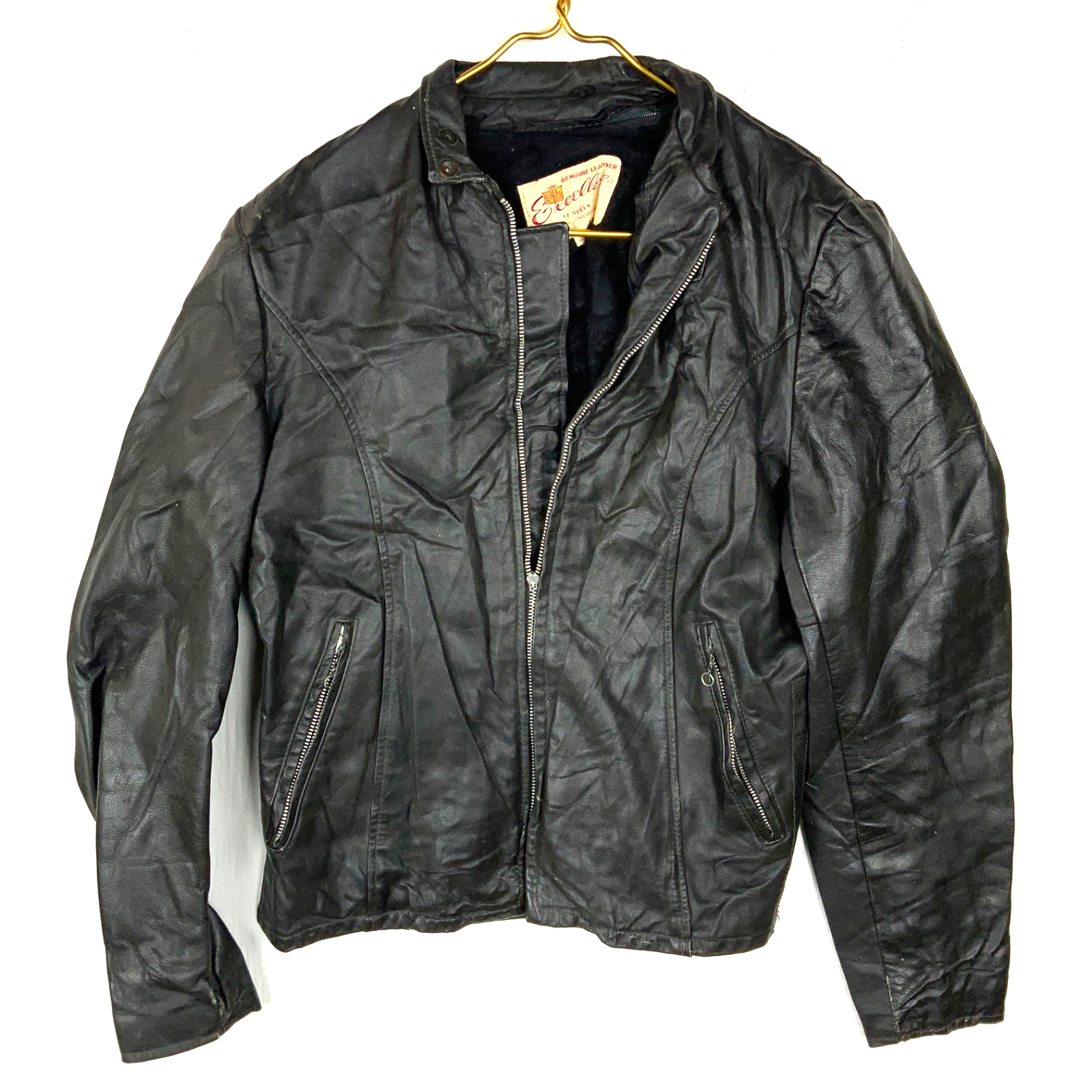 Vintage Excelled Leather Cafe Racer Jacket Small Full Zip Lined Made Usa 80s