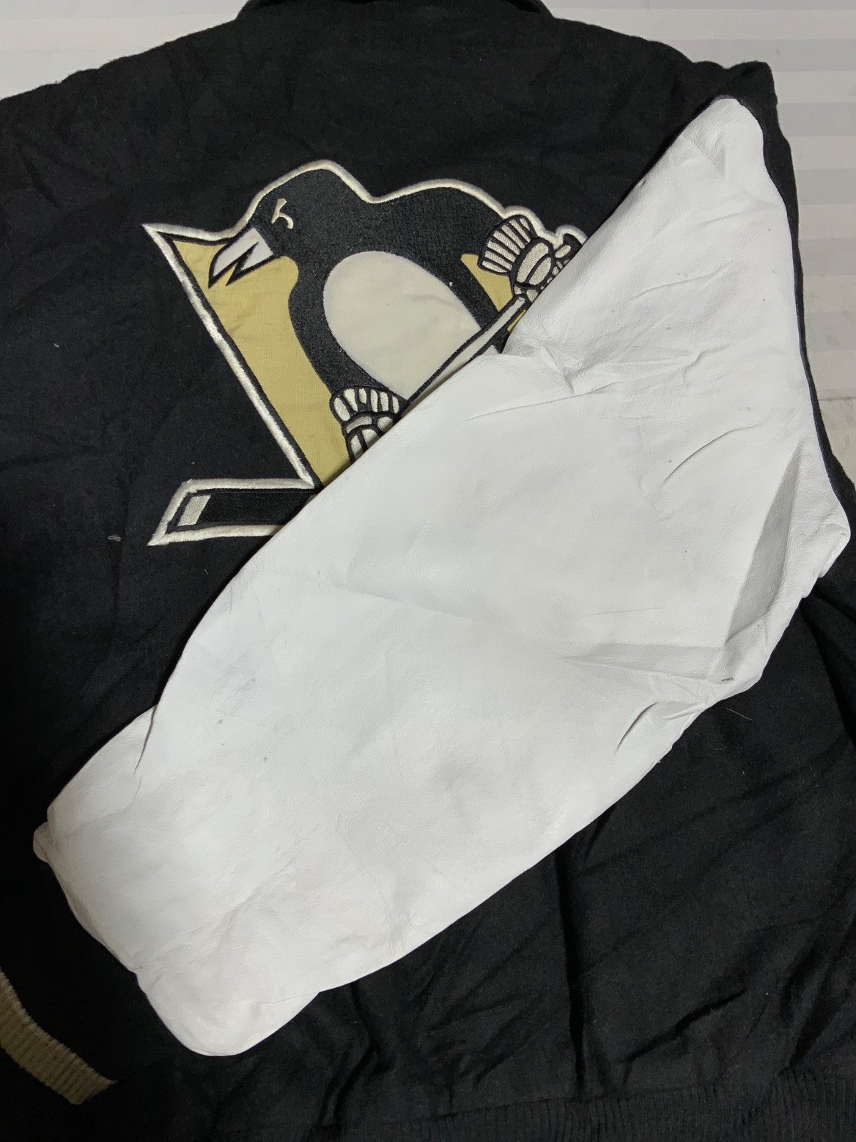 Pittsburgh Penguins G-III Wool Leather Jacket Large Full Zip Bomber Nhl