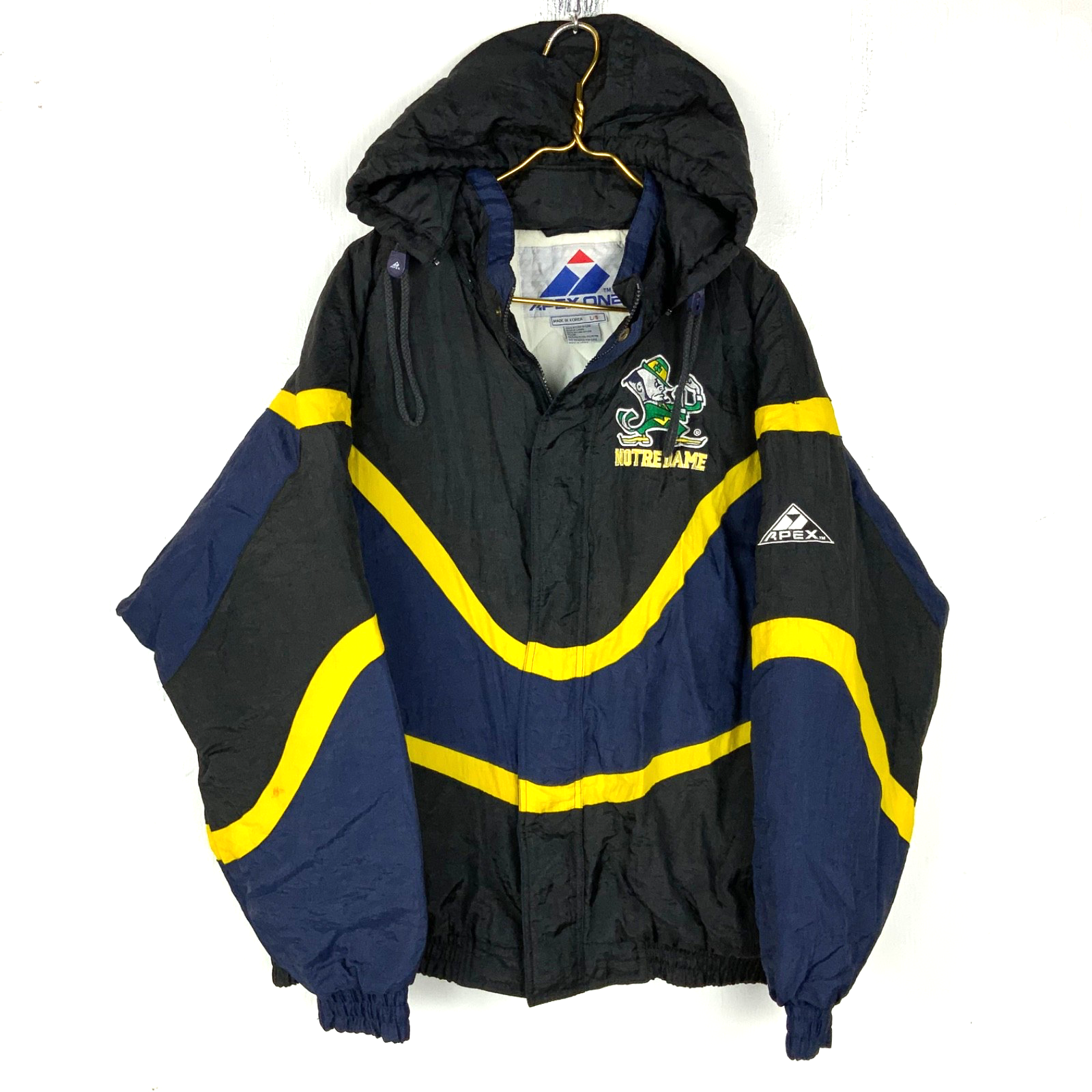 Vintage Notre Dame Apex One Jacket Large Black Hooded Full Zip Puffer Ncaa