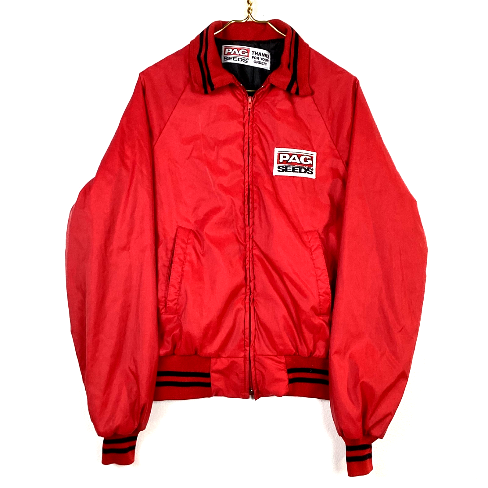 Vintage 1980s Bomber Windbreaker Jacket Size Large Red Full Zip Pag Seeds Usa