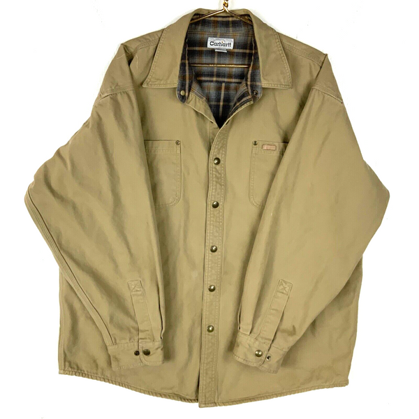 Carhartt Flannel Lined Shirt Size XL Beige Lined Snap Button Work Wear