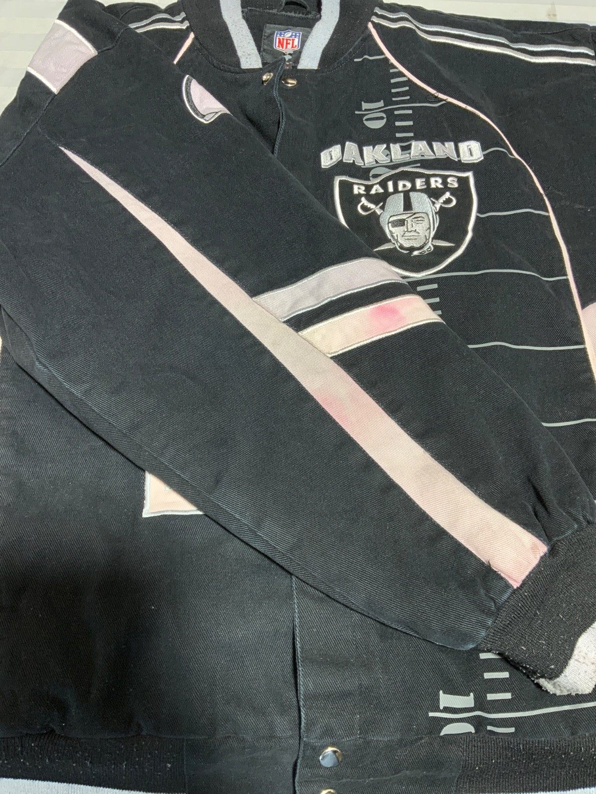 Oakland Raiders Varsity Bomber Jacket 4XL Snap Button Quilt Lined Nfl