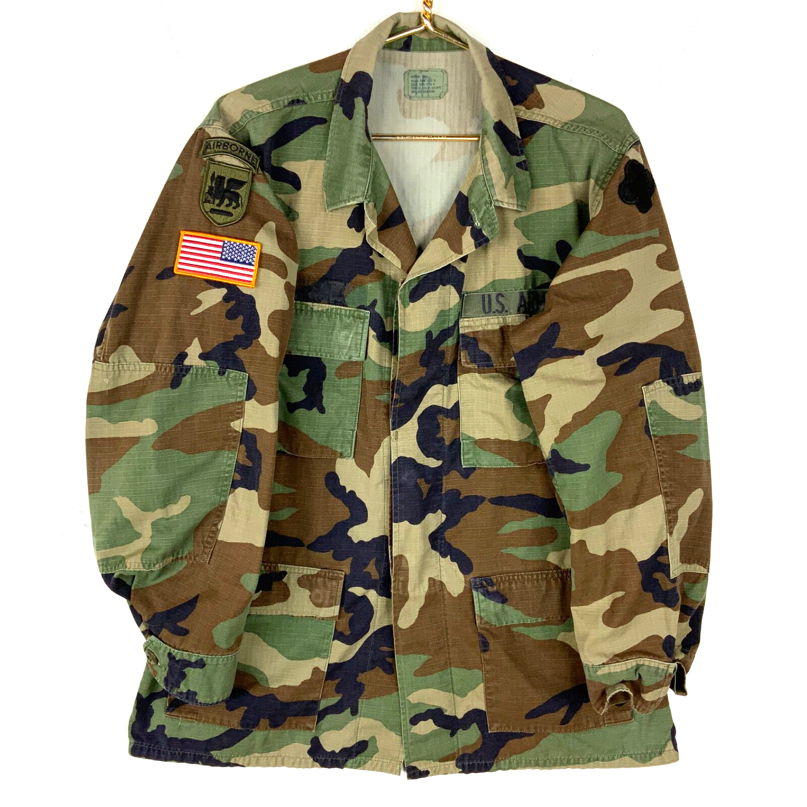 Vintage Us Army Hot Weather Coat Medium Long Woodland Camouflage Button Up 1996