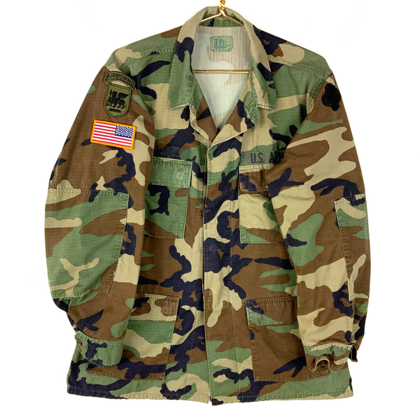 Vintage Us Army Hot Weather Coat Medium Long Woodland Camouflage Button Up 1996