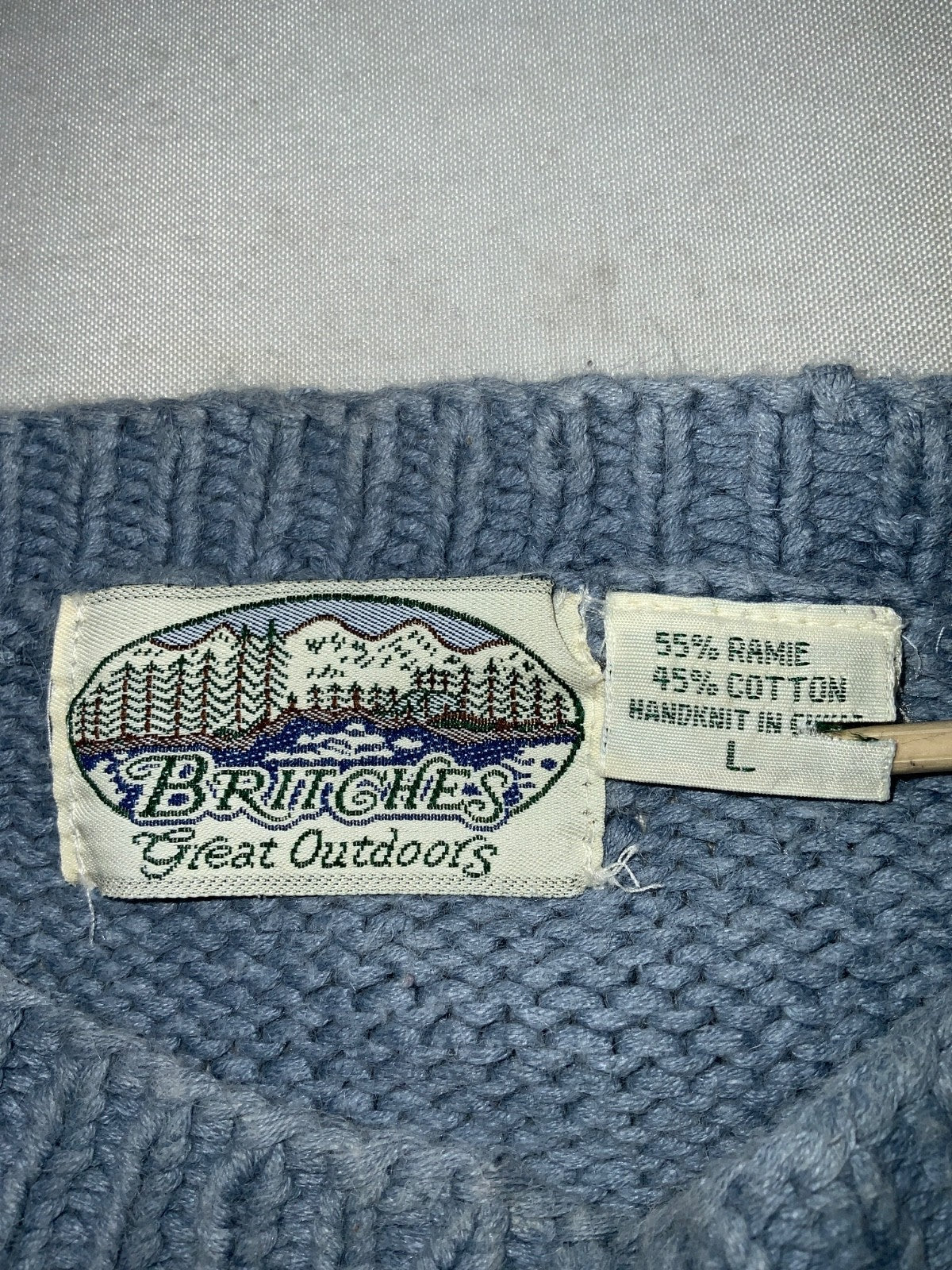 Vintage Britches Hand Knit Sweater Large Blue Crewneck Snowboard 90s
