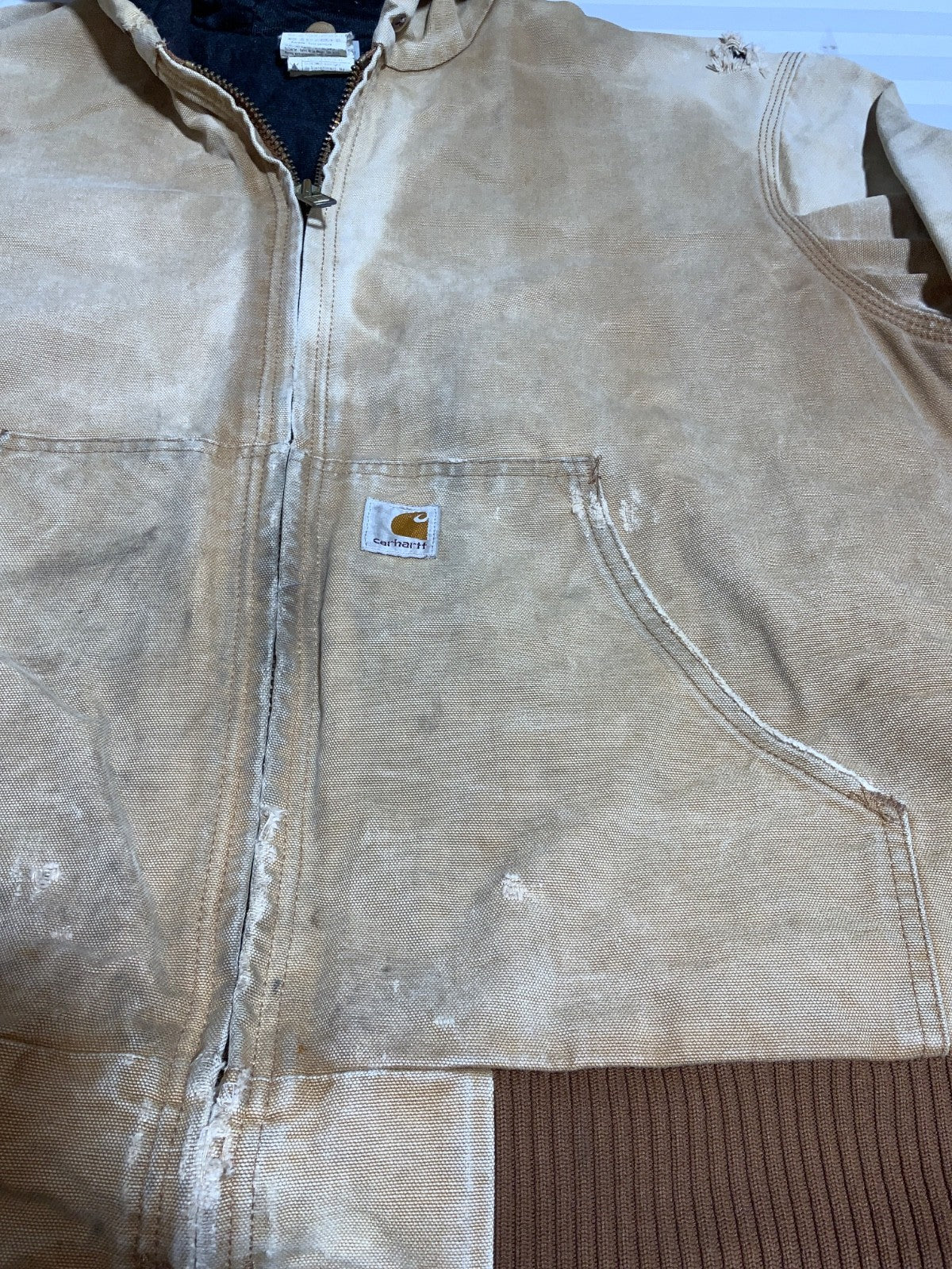 Vintage Carhartt Jacket Large Brown Hooded Full Zip Work Wear J140 BRN 90s
