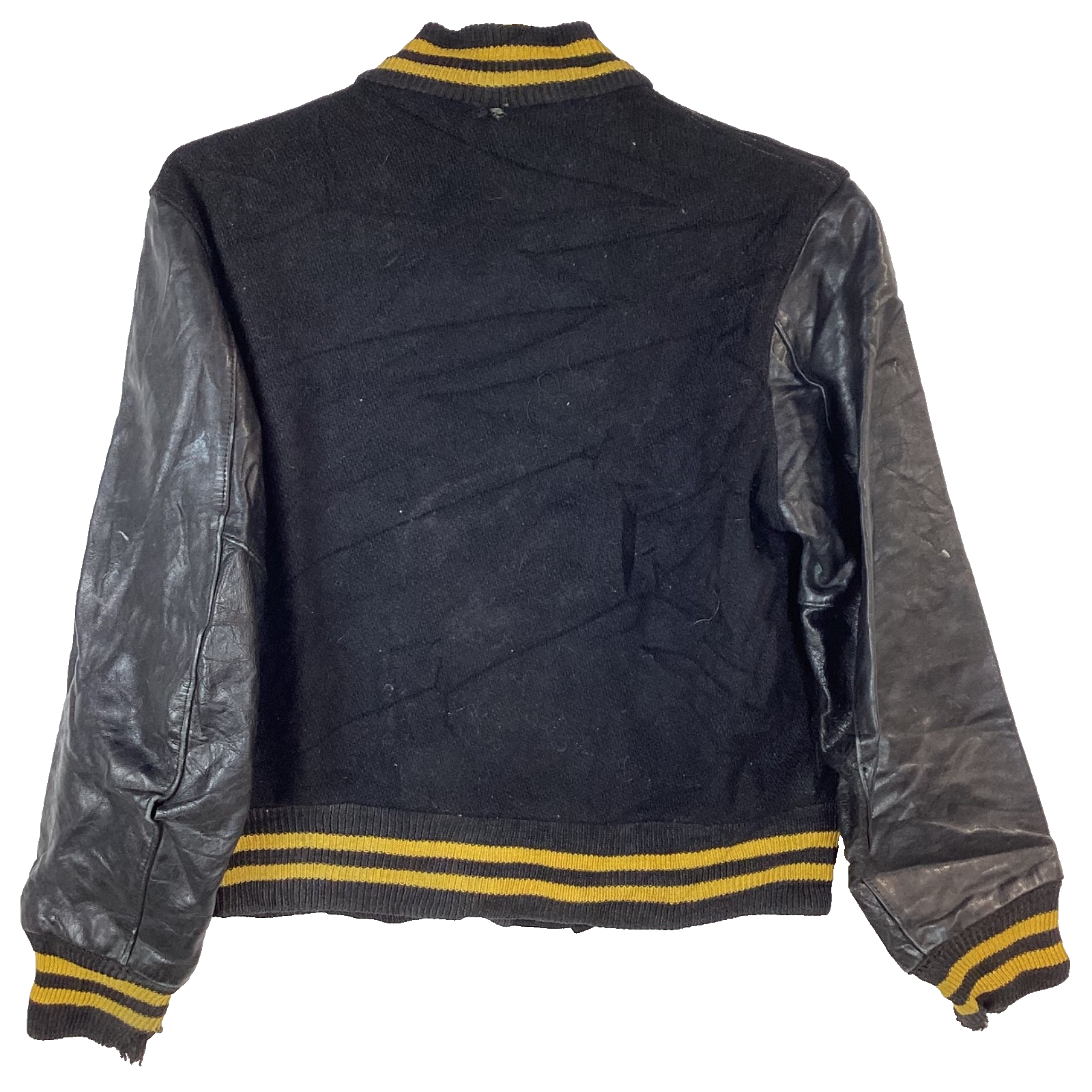 Vintage Delong Womens Leather Wool Varsity Jacket Small Black Made in Usa 60s
