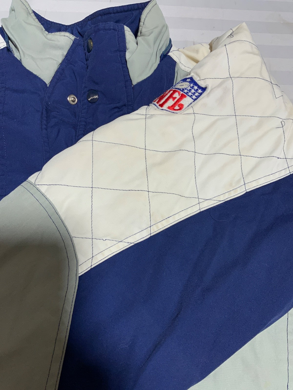 Vintage Dallas Cowboys Jacket Large Blue Puffer Bomber Full Zip Nfl