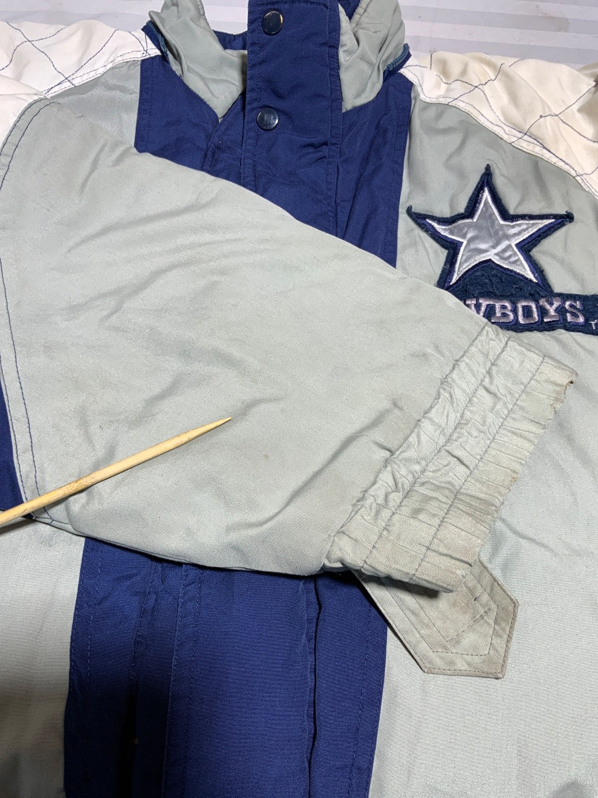 Vintage Dallas Cowboys Jacket Large Blue Puffer Bomber Full Zip Nfl