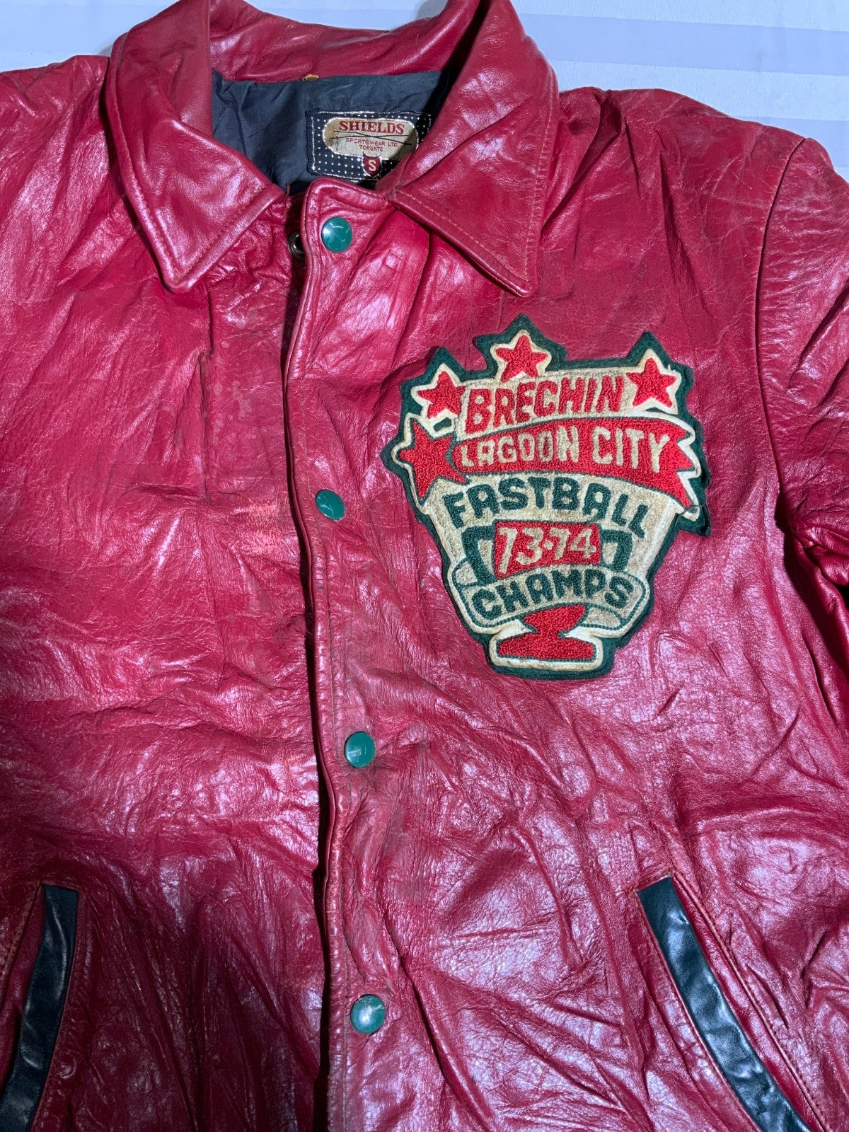 Vintage 1970s Leather Varsity Letterman Jacket Large Red Made In Canada