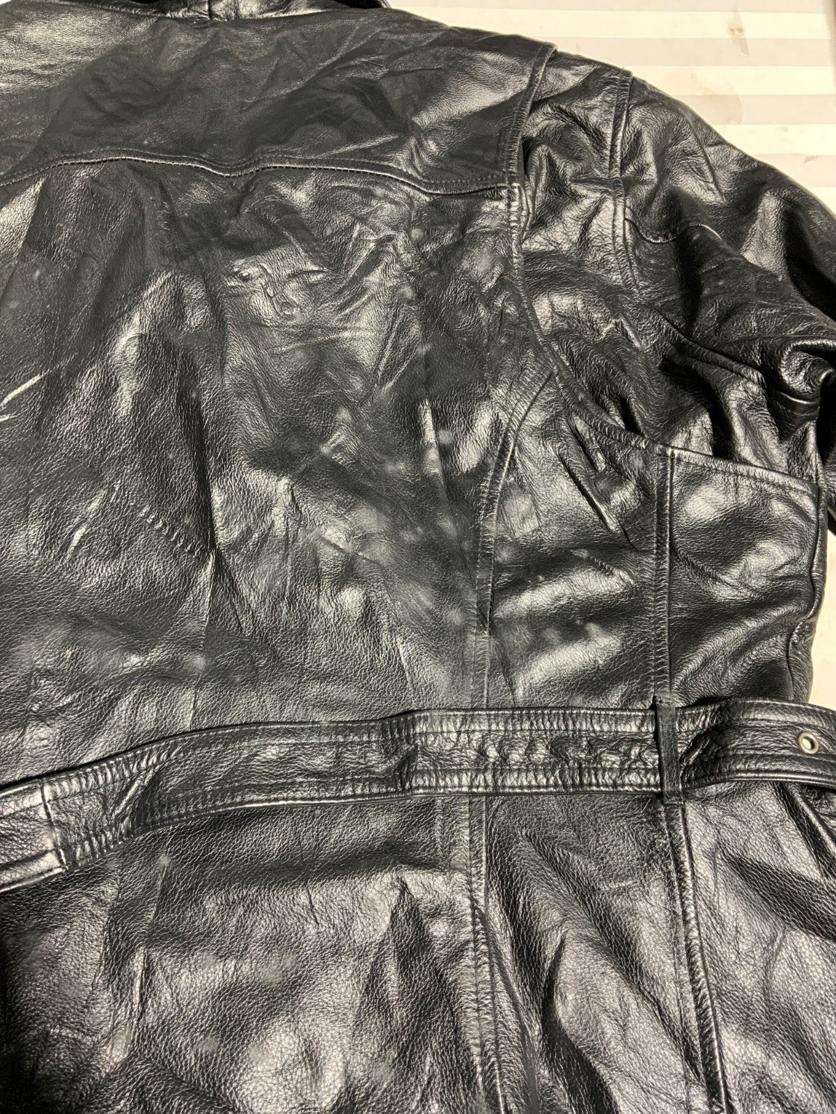 Vintage Harley Davidson Leather Biker Jacket XL Black Full Zip Lined Belted