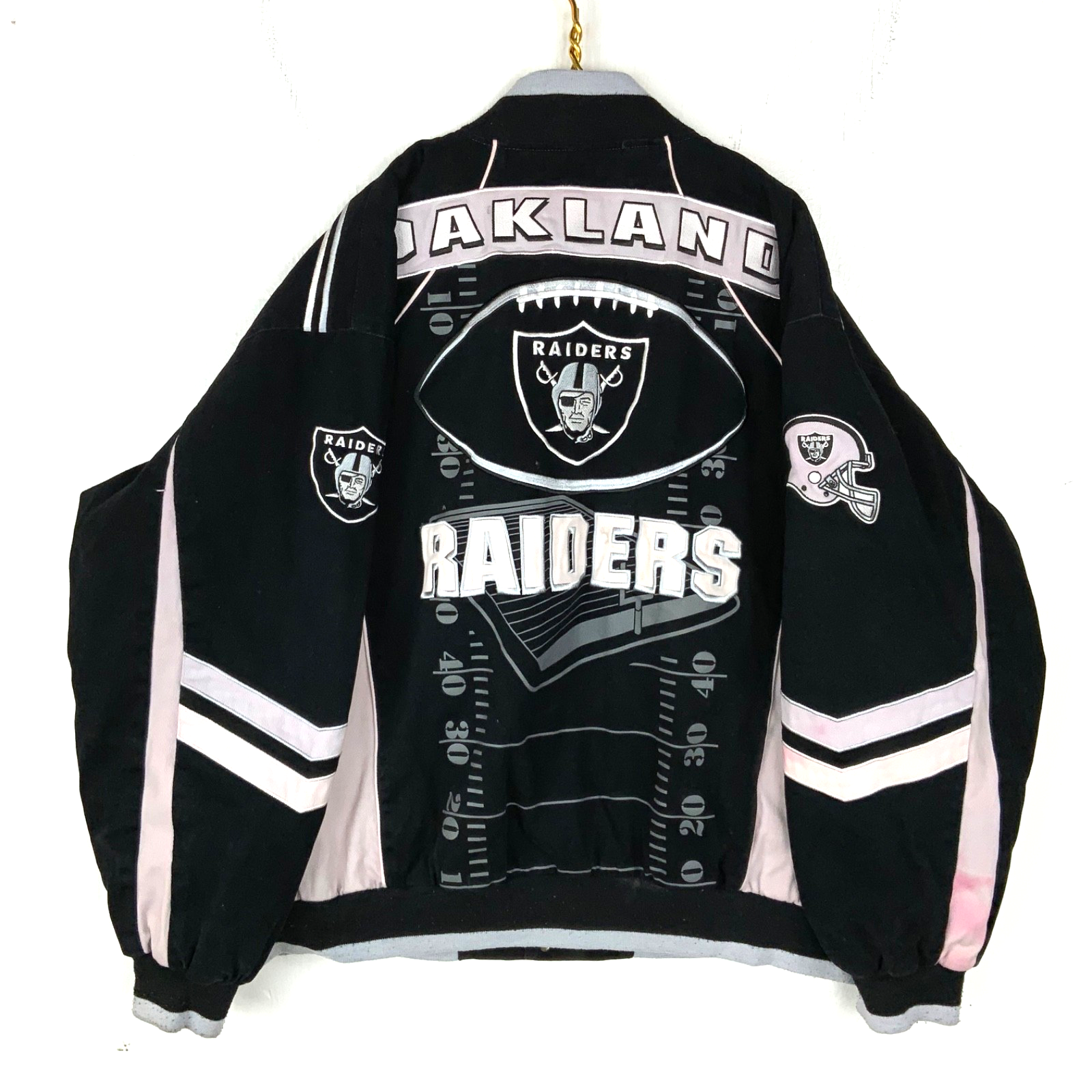 Oakland Raiders Varsity Bomber Jacket 4XL Snap Button Quilt Lined Nfl