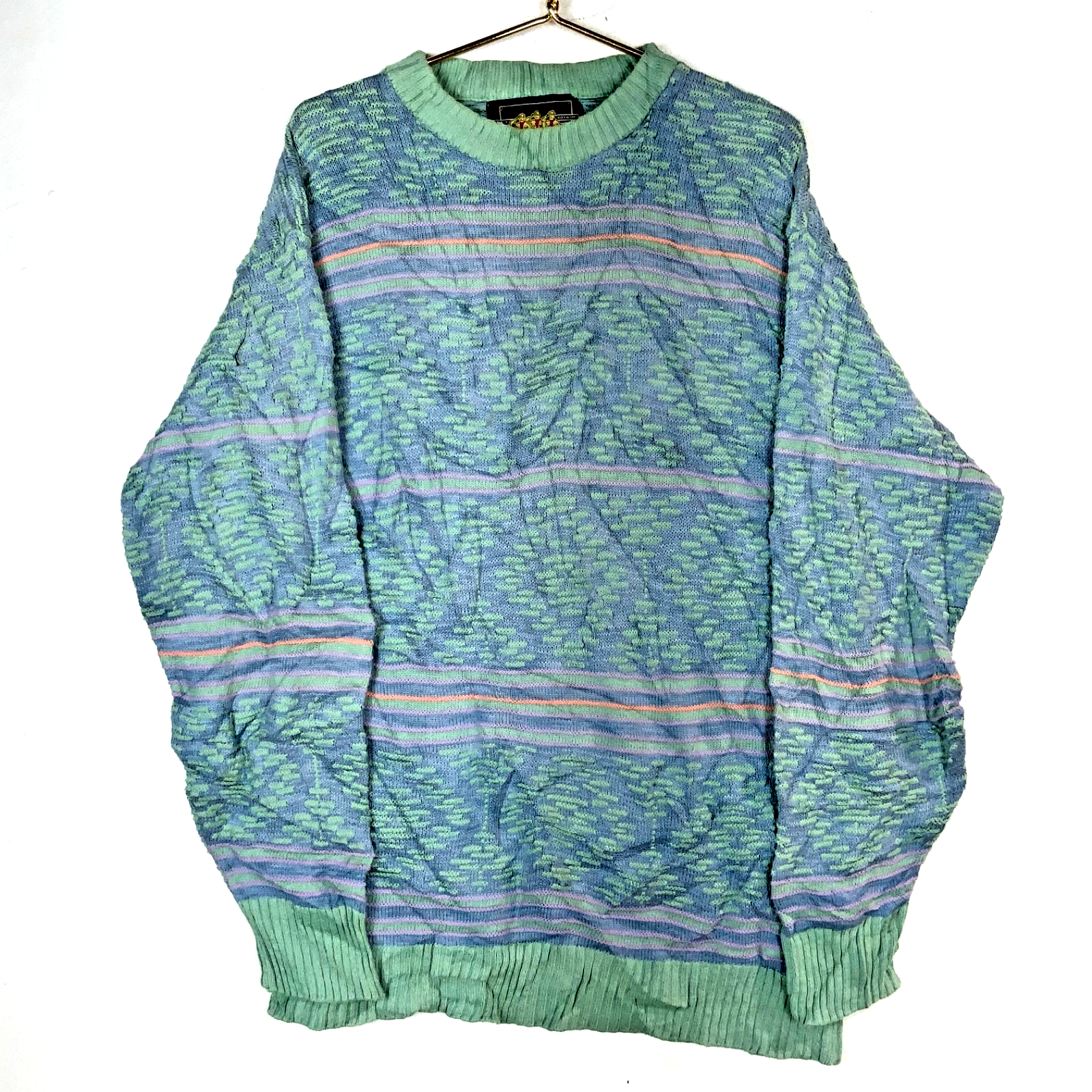 Vintage Chaps Ralph Lauren 3D Knit Sweater XL Blue Crewneck 90s