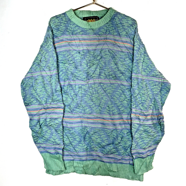 Vintage Chaps Ralph Lauren 3D Knit Sweater XL Blue Crewneck 90s