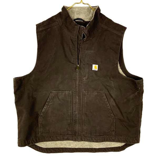 Carhartt Vest Size 2XL Brown Full Zip Sherpa Lined Loose Fit Work Wear