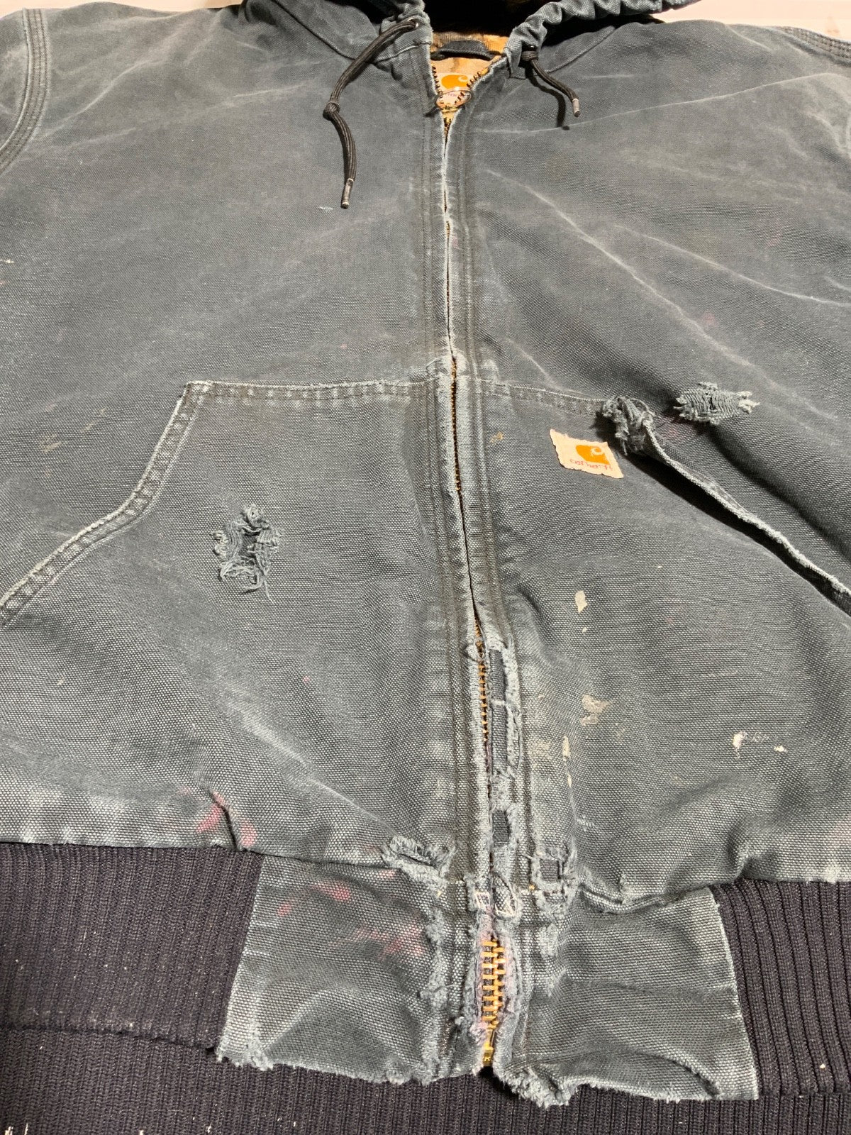 Carhartt Jacket 2XL Black Hooded Full Zip RealTree Camo Lined Work Wear