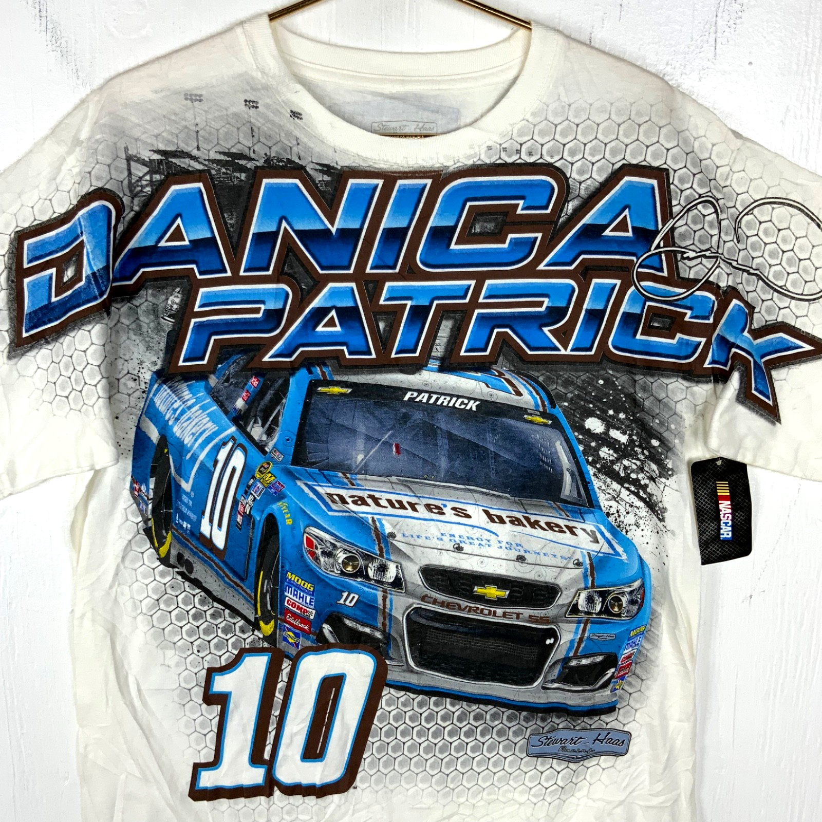 Danica Patrick Nascar T-shirt Large White All Over Print Stewart Haas New