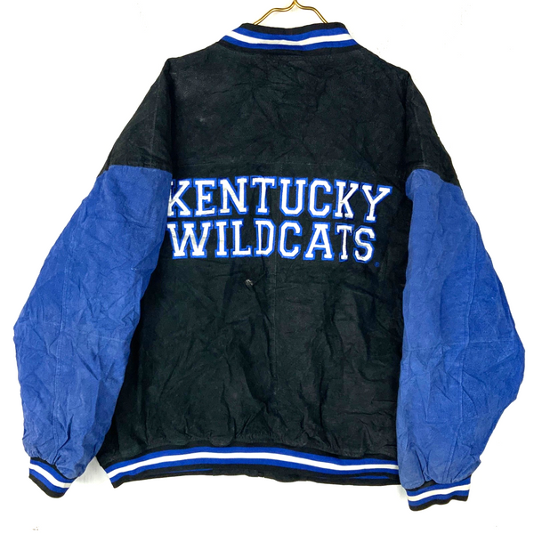 Vintage Kentucky Wildcats Suede Leather Bomber Jacket 2XL Black Lined Ncaa