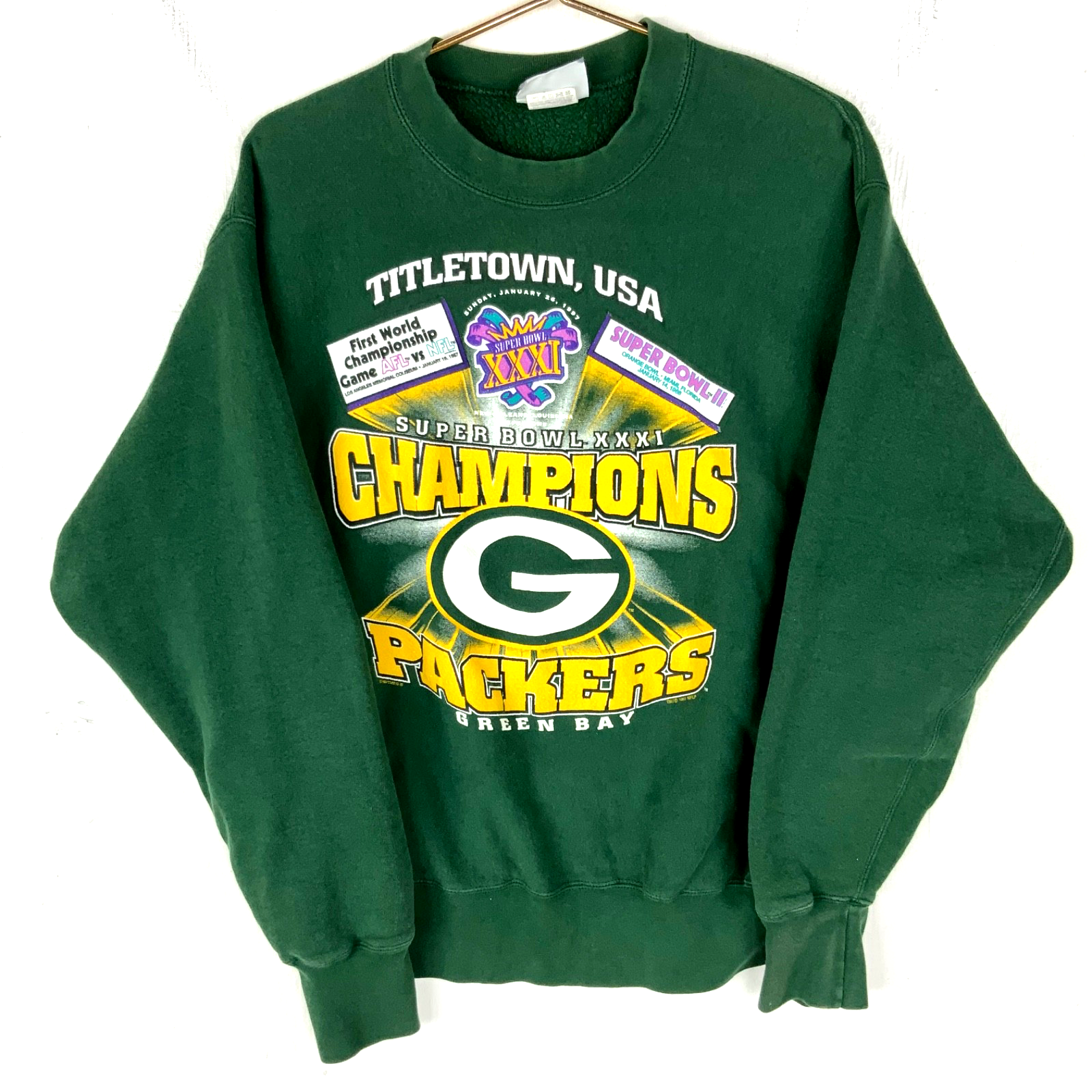 Vintage Green Bay Packers Super Bowl Champs Sweatshirt Large Green 1997 Nfl