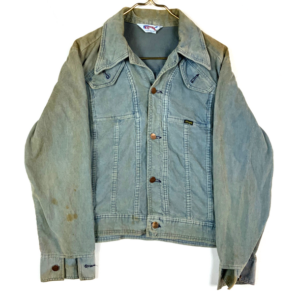 Vintage Wrangler 1970s Corduroy Denim Jacket Small Blue Button Up Distressed